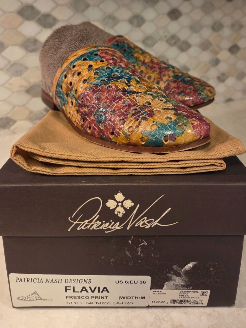 PATRICIA NASH DESIGNS FLAVIA -FRESCO PRINT- US6M/EU36 w dust bag & box EXEL COND